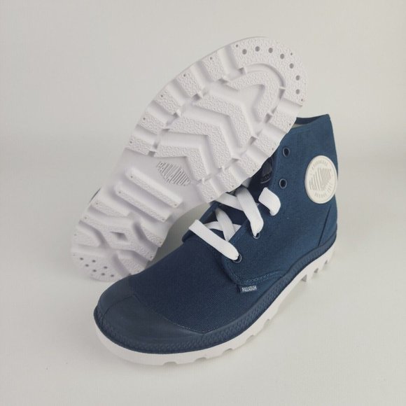 PALLADIUM Men's Blanc Hi Hiking Outdoors Canva Boots Blue White - Picture 10 of 12